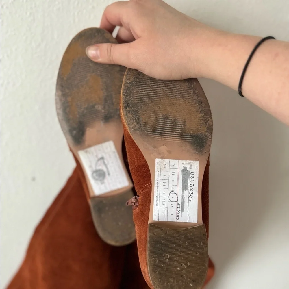 Anthropologie Pyramidis over the knee brown suede leather boots sz